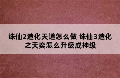 诛仙2造化天道怎么做 诛仙3造化之天奕怎么升级成神级